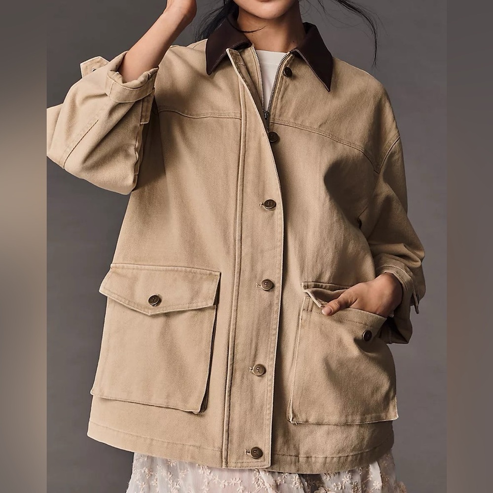 Pilcro Faux-leather Collar Barn Jacket